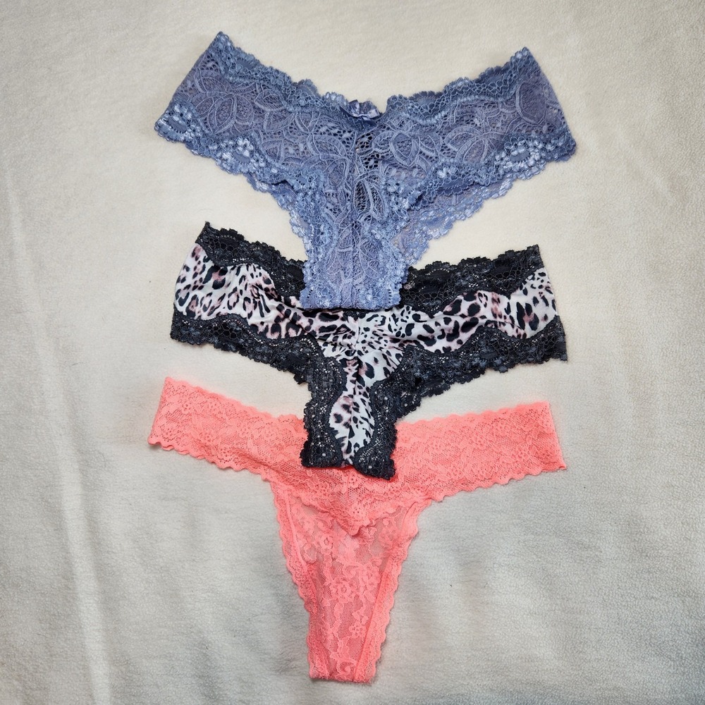 NEW 3 VICTORIA'S SECRET‎ Thong String Panties Womens XS Underwear Sexy Lacy Soft